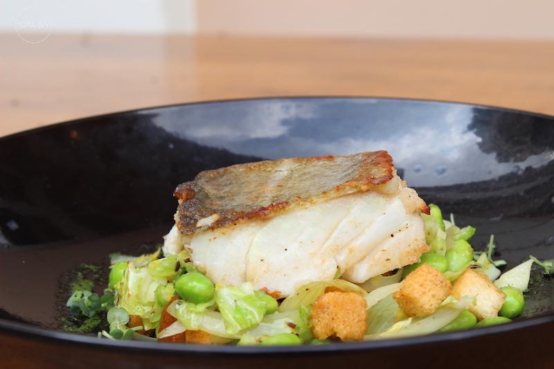 Sušená treska, Edamame lusky s kapustou a krutony