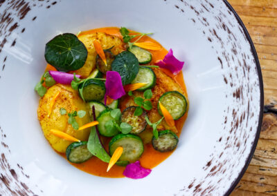 Grilovaná cuketa a brambor s omáčkou z paprik