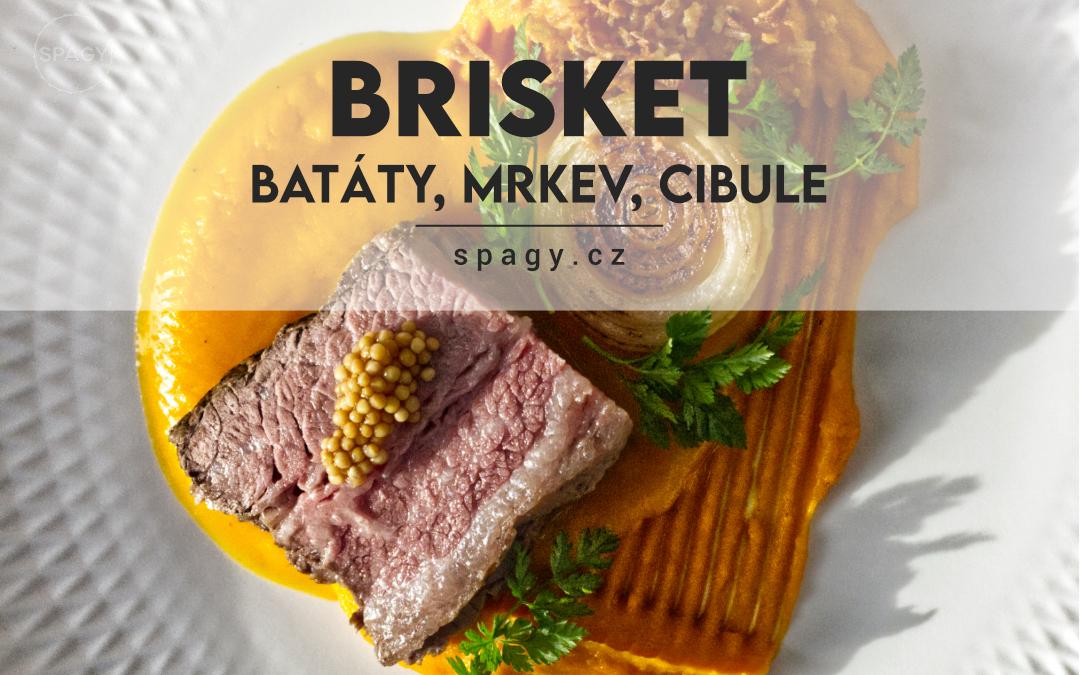 Brisket, batátová omáčka, mrkvové pyré